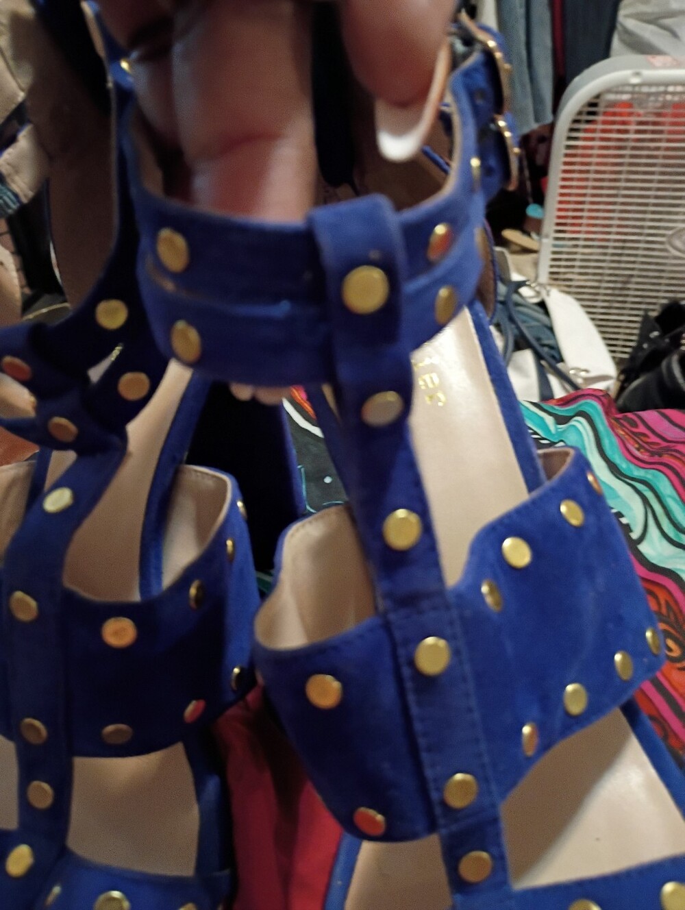 Nicole Miller White and Royal Blue Sandals